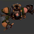 Game Movie Character Muscular Warrior with Green Orange Armor Giant Axe and Bearded Dwarf Design
