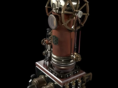 Vintage Industrial Equipment With Intricate Metal Structure Gauges And Mechanical Wheels 3d model