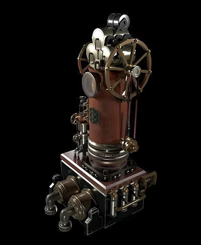 Vintage Industrial Equipment With Intricate Metal Structure Gauges And Mechanical Wheels 3d model