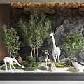 Miniature Garden Ornament Scene With Giraffe Deer Figurines Small Trees Moss And White Pebbles
