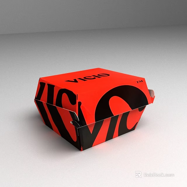 Red VICIO Packaging Box With Black Lettering And Secure Closure Design 3d model