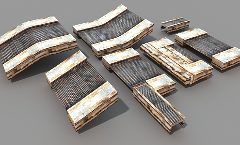 Metal Sheet Pavement Old Road Industrial Pavement 3d model