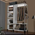 Modern Open Wardrobe With Multiple Shelves Hanging Space And Storage Bins For Organizing Clothing
