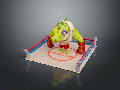 Game Movie Character Green Crocodile In Cinderfella Wrestling Ring With Red Gloves 3d model