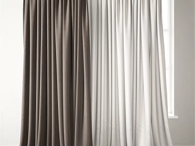 Modern Flowing Brown and Light Gray Curtains with Soft Velvet Fabric for Window Decoration 3d model