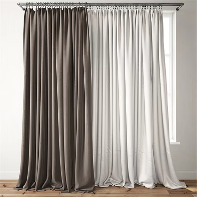 Modern Flowing Brown and Light Gray Curtains with Soft Velvet Fabric for Window Decoration 3d model