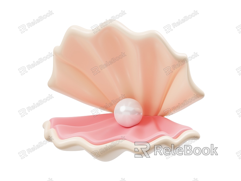 Shell Pearl Pink Red Shell Clam Cartoon Shell Pearl Marine Life model