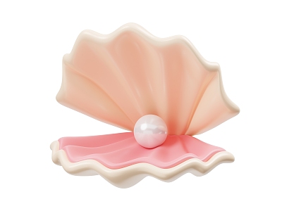 Shell Pearl Pink Red Shell Clam Cartoon Shell Pearl Marine Life model