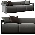 Modern Gray Three-Seater Fabric Sofa With Brown Pillows For Living Room