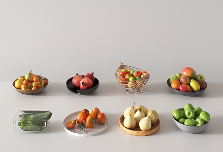 fruit plate fruit tray banana apple pear persimmon pomegranate lemon 3d model