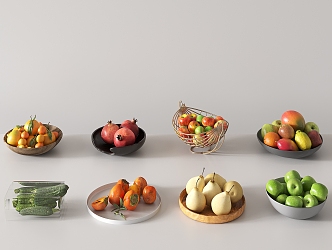 fruit plate fruit tray banana apple pear persimmon pomegranate lemon 3d model