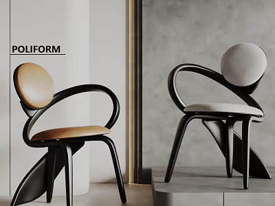 Modern Leisure Chair Design With Curved Black Frame And Brown Gray Leather Cushions 3d model