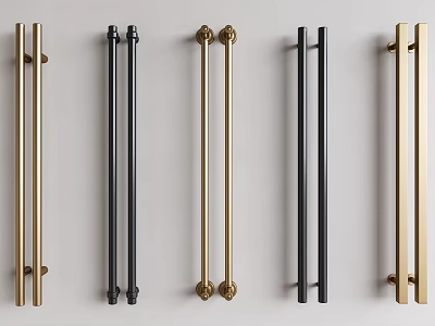 Modern Metal Cabinet Handles in Gold and Black with Different Stylish Designs 3d model
