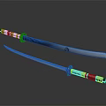 Samurai Sword With White Sheath Blue Decorations Silver Blade And White Gold Handle