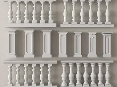 White Decorative Railings Featuring Various Baluster Designs And Architectural Post Styles 3d model