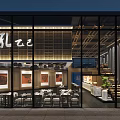 Traditional Chinese Restaurant Kitchen Interior With Dining Tables And Decorative Paintings