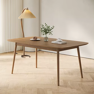 Solid Wood Dining Table Square Dining Table Floor Lamp Jewelry Ornaments Eucalyptus 3d model