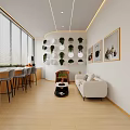 Modern Office Interior Design With Sofa Desk Computer Wall Artwork And Wooden Floor 3d model