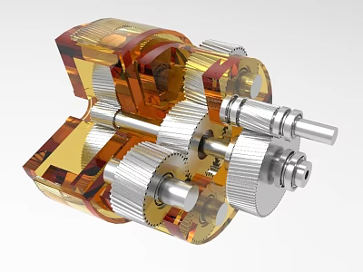 Industrial Equipment Mechanical Structure With Transparent Yellow Casing And Metal Gears Shafts 3d model