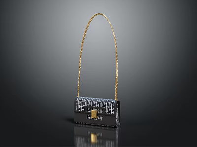 Stylish Fendi Handbag Featuring Gold Chain Strap And Intricate Patterned Design 3d model