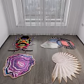 Unique Shaped Decorative Rugs On Wooden Floor In Modern Room With Window