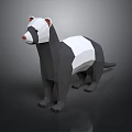 Low Poly 3D Animal Character With Black And White Fur Standing On Dark Surface