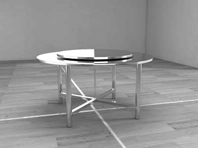 Modern Round Dining Table With Metal Legs On Wooden Floor And White Walls 3d model