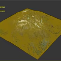 3D Mountain Terrain Model With Green Vegetation White Snow And Blue Water