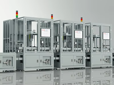 Automated Industrial Equipment Units With Digital Display Screens And Indicator Lights 3d model