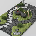 Microtopography Garden Design with Green Grass Stepping Stones and Small Shrubs