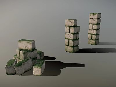 Natural Stacked Stone Formations With Green Moss In Tall And Irregular Stacks 3d model