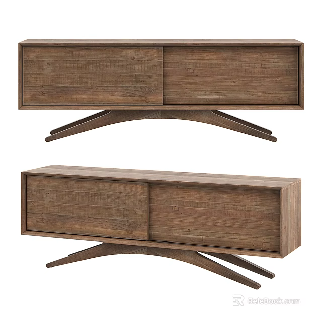 Modern Wooden TV Stand With Crossed Legs And Natural Wood Finish 3d model 