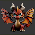 Game Movie Character Cute Red Dragon With Yellow Underbelly Black White Horns And Orange Wings