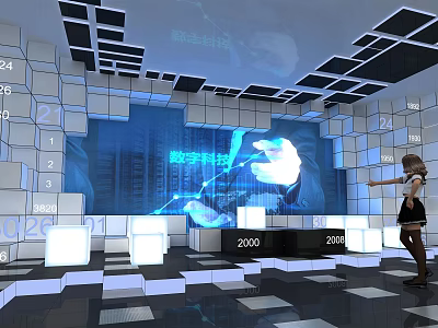 Digital Technology Interactive Exhibition With Large Screen Data Visualization 2000 2010 3d model