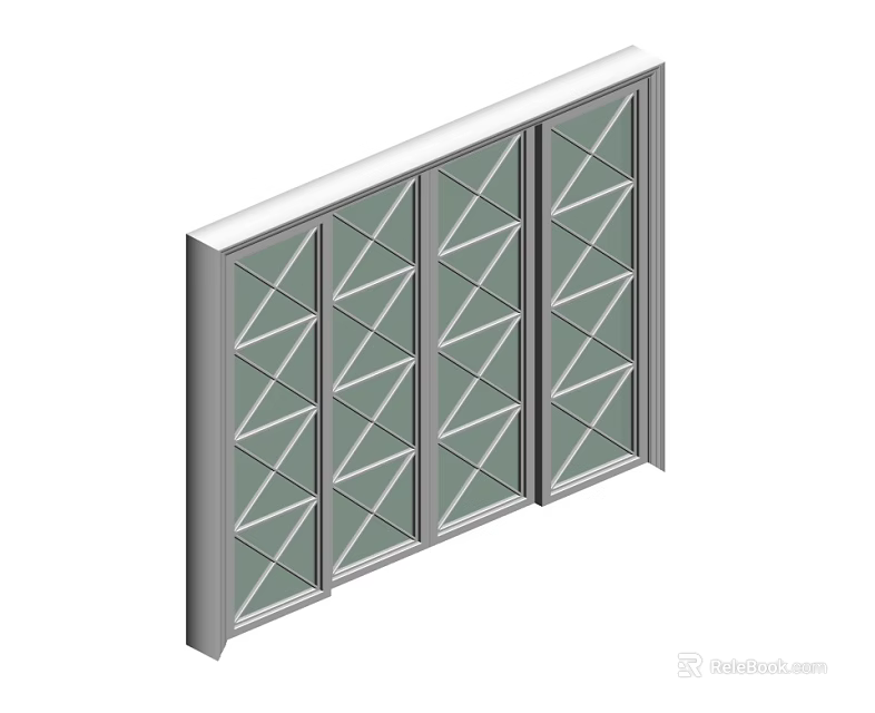 Modern Sliding Glass Doors With Geometric Pattern Design And Metal Frame For Interior 3d model 