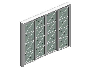 Modern Sliding Glass Doors With Geometric Pattern Design And Metal Frame For Interior 3d model
