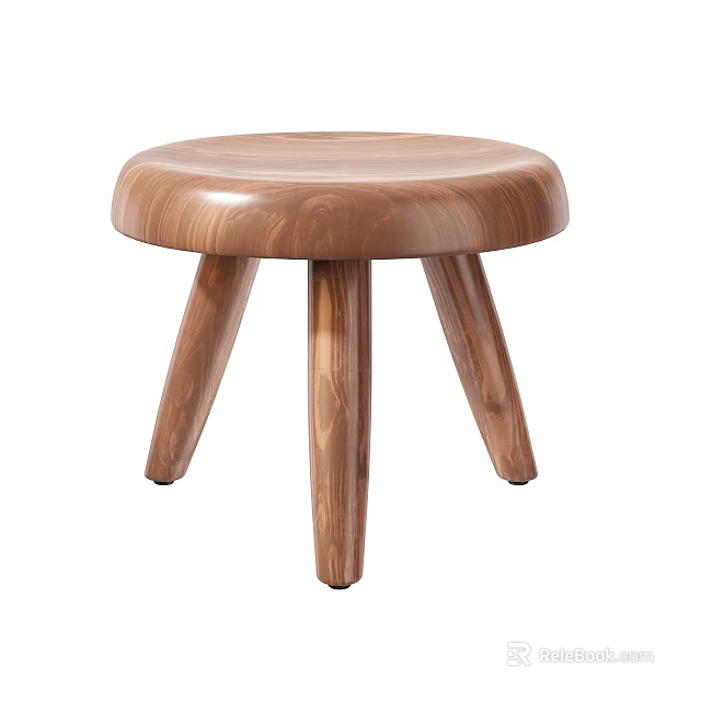 Wooden Three Legged Round Seat Modern Simple Style Stool for Home Decor 3d model 