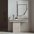 Minimalist Console Table With Stone Top Decorative Vase And Wall Mirror 3d model