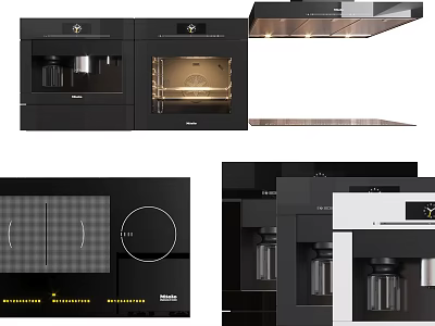 Modern Black Kitchen Appliances Including Oven Coffee Machine Cooktop And Range Hood 3d model