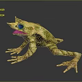 Unique Horned Frog With Green Brown Skin Crawling On Dark Surface