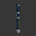 Dark Blue Cylindrical Device With Top Opening Yellow Stripes Red Button And Shiny Bottom