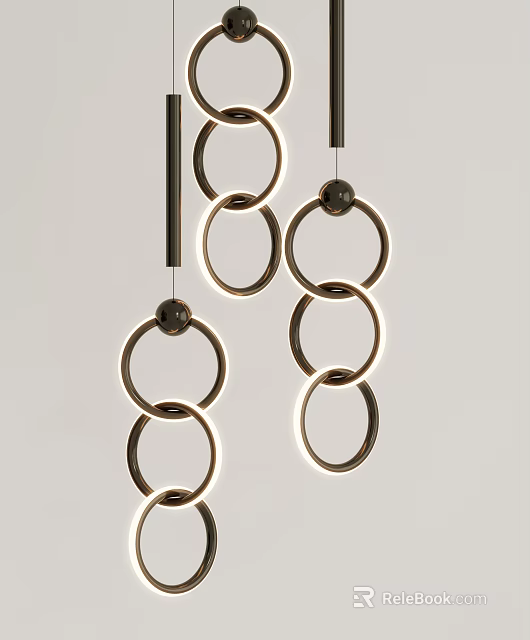 Modern Contemporary Chandelier With Circular Metallic Rings And Illuminated Hanging Design 3d model 
