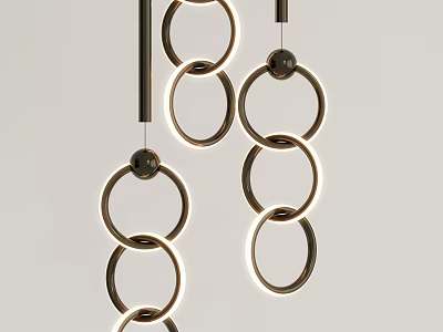 Modern Contemporary Chandelier With Circular Metallic Rings And Illuminated Hanging Design 3d model