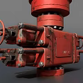 Red Industrial Mechanical Valve With Heavy Duty Metal Components And Control Handles