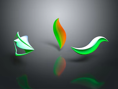 Modern Abstract Decorative Elements With Green Orange Gradient And Dark Background Reflection 3d model