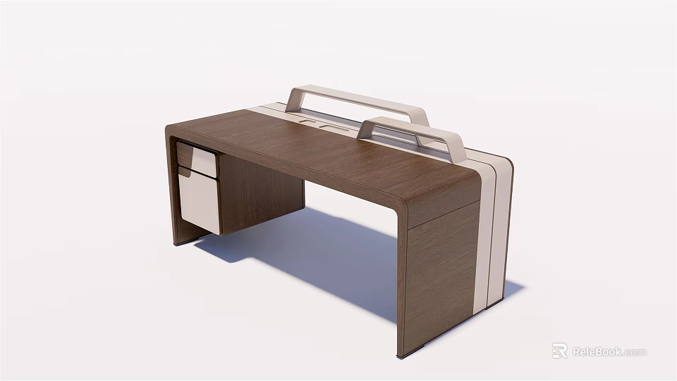 Modern Wooden Office Desk With Dark Brown Finish And White Accents 3d model 