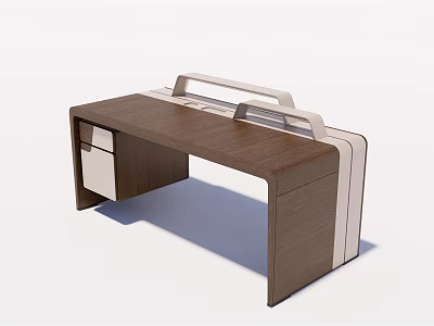 Modern Wooden Office Desk With Dark Brown Finish And White Accents 3d model