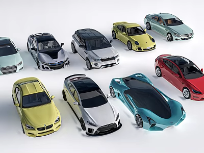 Vibrant Collection of Different Colored Cars with Various Models and Designs 3d model