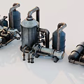 Vintage Industrial Equipment With Metal Pipes Storage Tanks And Valves