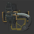 Futuristic Tactical Firearm With Black And Yellow Mechanical Accents And Ammunition Belt Design